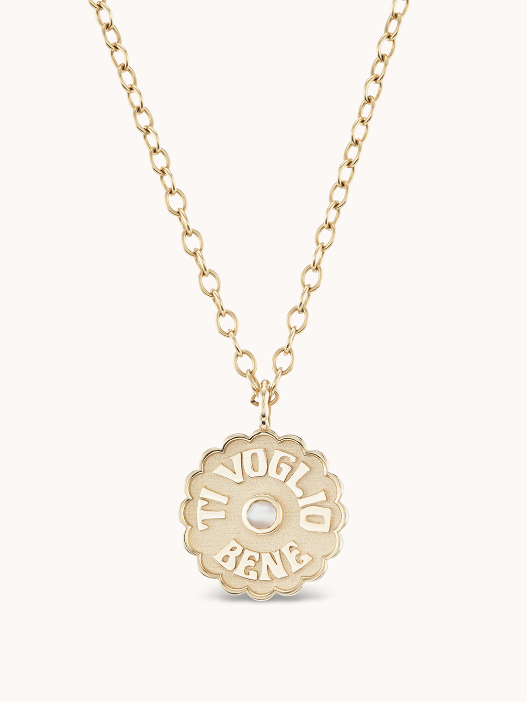 Large Raised Gold Ti Voglio Bene Pearl Necklace | Marlo Laz