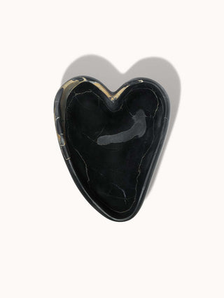 Small Marble Heart Dish Black