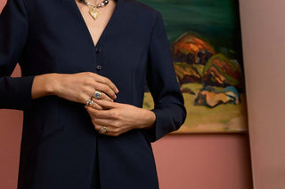 model wearing cigar band rings