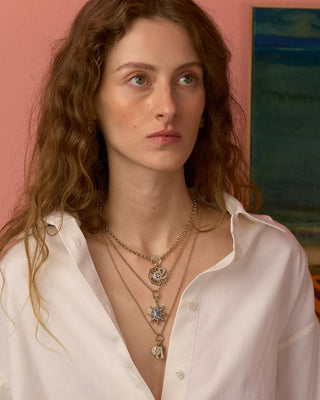 Model wearing all open rolo chain options