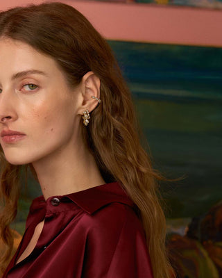 Model wearing earrings