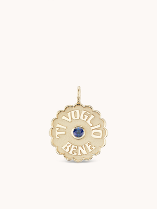 Large Raised Gold Ti Voglio Bene Blue Sapphire Necklace