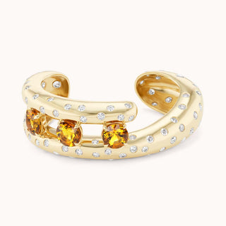 Gold Cuff with three citrine gemstones