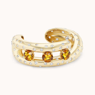 Gold Cuff with three citrine gemstones