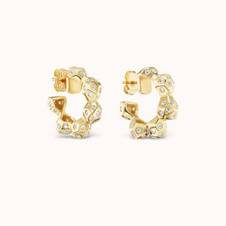 Gold hoop earrings with pave diamonds