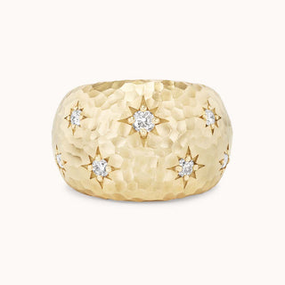 Hammered gold ring with star designs
