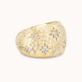 Hammered gold ring with star designs