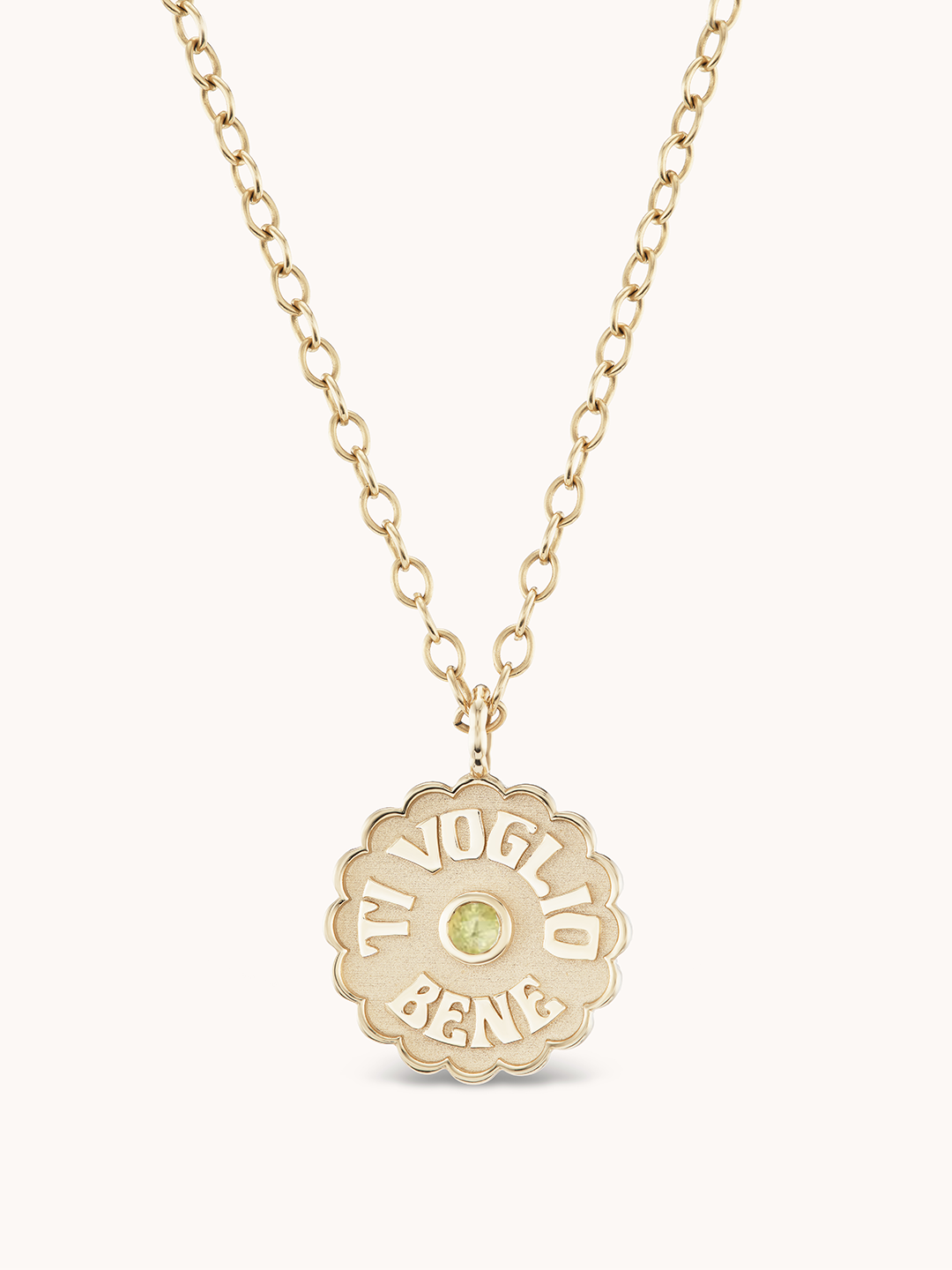 Large Raised Gold Ti Voglio Bene Peridot Necklace | Marlo Laz