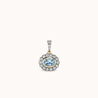 Aquamarine pendant with a diamond halo
