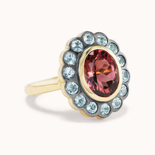 Ring with a Prasiolte and green tourmaline stone