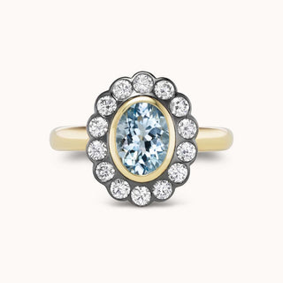 Aquamarine Ring with a diamond-halo