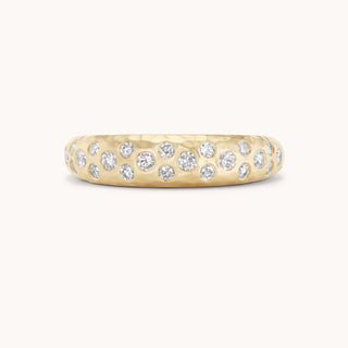 Hammered gold ring with pave diamonds