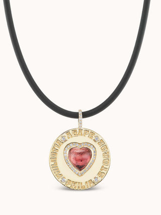 Large Greek Love Charm Pink Tourmaline Cord Necklace