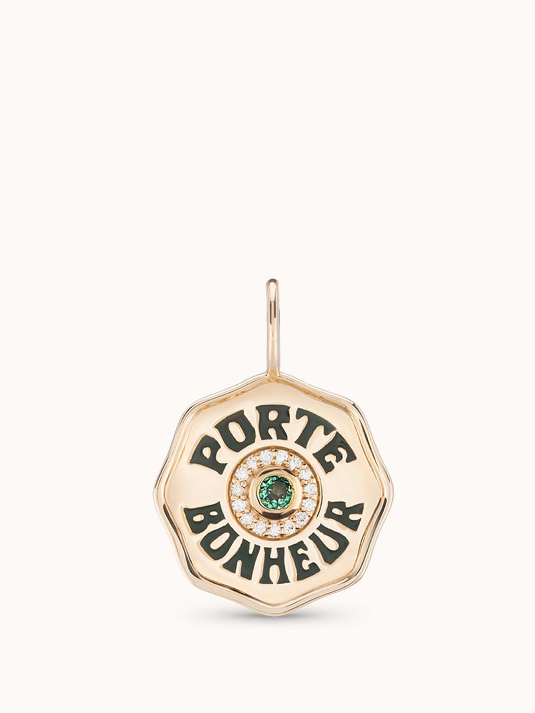 Mini Diamond Halo Porte Bonheur Charm Emerald | Marlo Laz