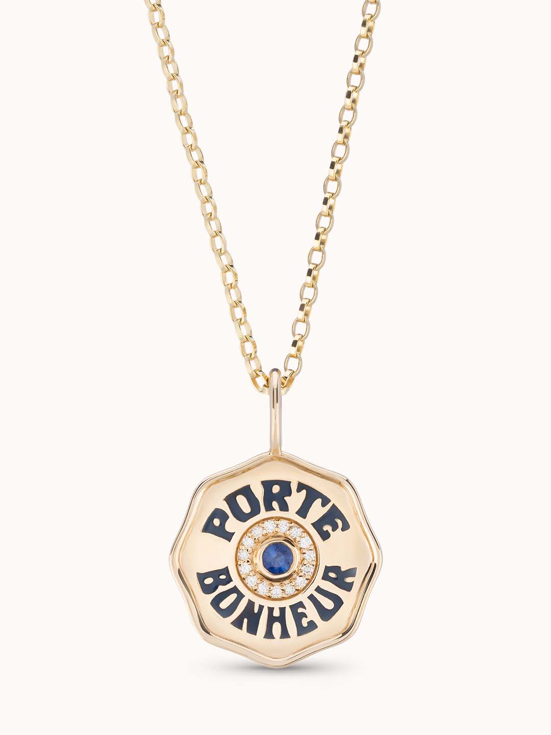 Mini Diamond Halo Porte Bonheur Blue Sapphire | Marlo Laz