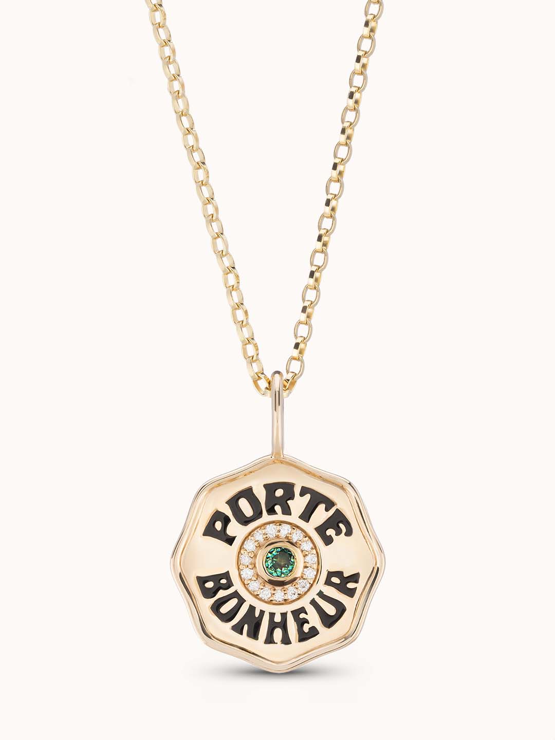 Mini Diamond Halo Porte Bonheur Emerald | Marlo Laz