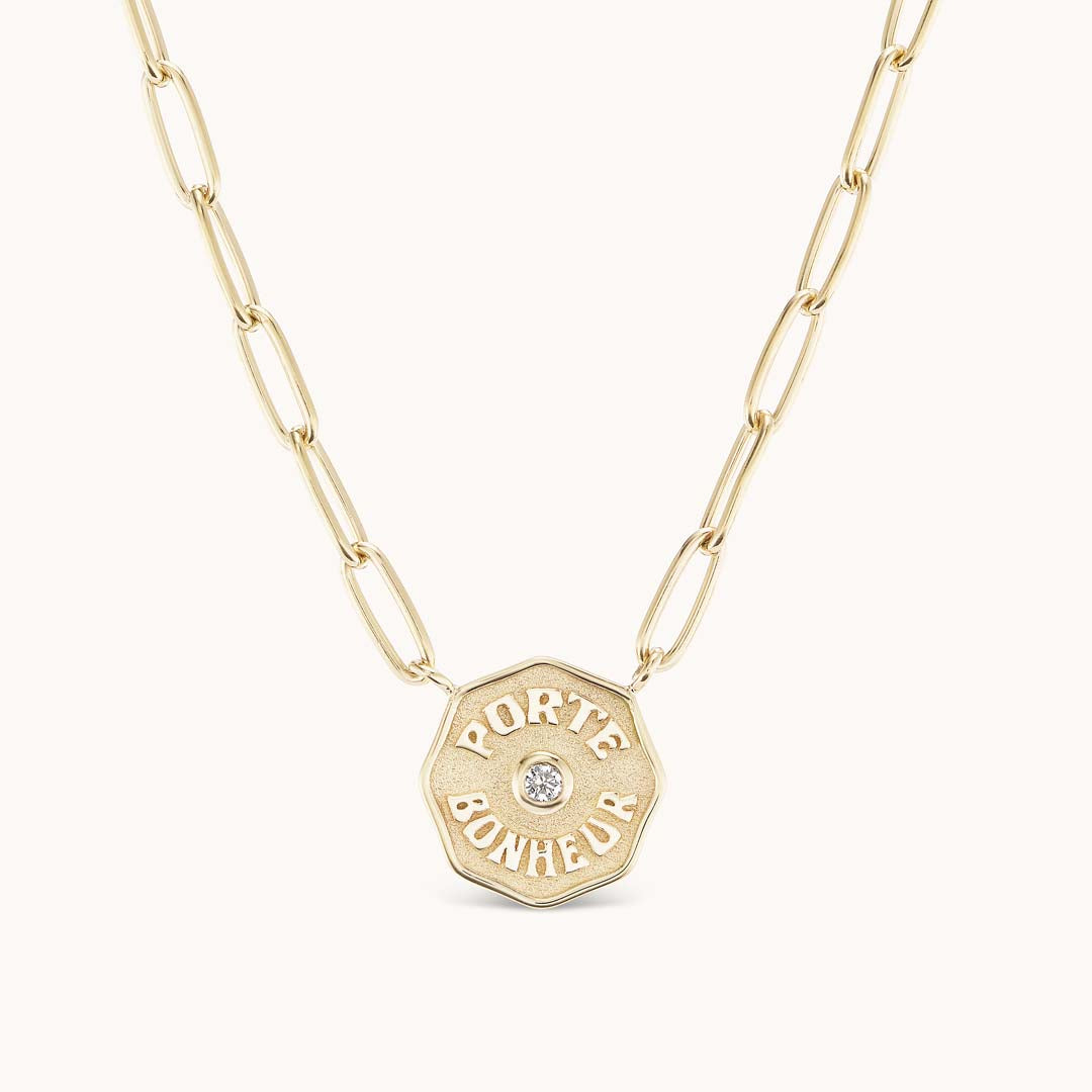 Petite Porte Bonheur Raised Gold White Diamond | Marlo Laz